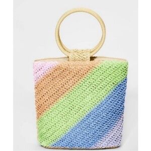 New Art Class Rainbow Weaved Straw Tote $16 retail tag